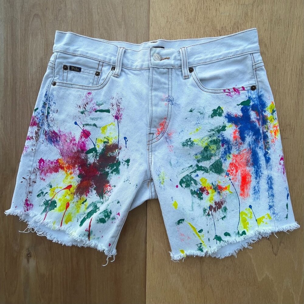 POLO RALPH LAUREN AVERY BOYFRIEND PAINT HIGH RISE WOMEN’S DENIM SHORTS sz 27